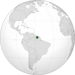 Location of Surinam (dark green) in South America (grey)