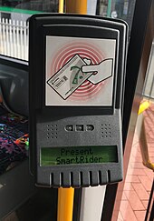 Machine at the entrance on a bus used to wirelessly tag on using a SmartRider card