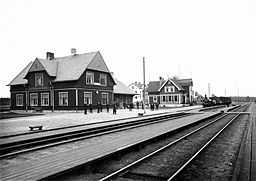 Vanneboda station och hotell vid Örebro-Köpings Järnväg, sedermera TGOJ, omkring år 1900.