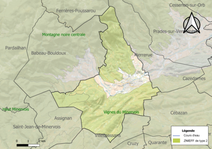 Carte des ZNIEFF de type 2 sur la commune.