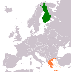 Map indicating locations of Finland and Greece