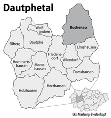 Lage des Ortsteils Buchenau in der Gemeinde Dautphetal