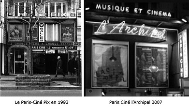 Façade de Paris-Ciné en 1993 (à gauche), devenu L'Archipel en 2007 (à droite).