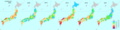 2000年（平成12年）、 2005年（平成17年）、 2010年（平成22年）、 2018年（平成30年）時点の都道府県別合計特殊出生率を表した図。