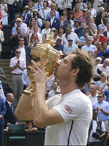 In 2016, Murray won his second Wimbledon title, beating Milos Raonic 6-4, 7-6(3), 7-6(2) in the final AndyMurrayWimbledon2016.jpg