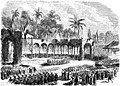 Lithograph engraving Franco-Spanish celebration in Saigon, 1863.