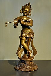 Indian tribhanga ("three bend") posed bronze Krishna playing flute, Odisha, c. 1800