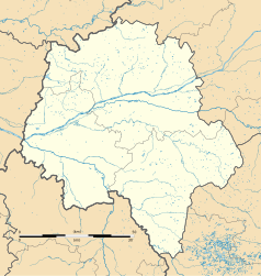 Mapa konturowa Indre i Loara, po lewej nieco u góry znajduje się punkt z opisem „Avrillé-les-Ponceaux”