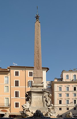 The Fontana del Pantheon at Piazza della Rotonda features the six-metre Pantheon obelisk