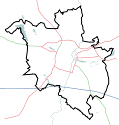 Mapa konturowa Poznania, w centrum znajduje się punkt z opisem „Wydział Nauk Społecznych UAM”