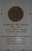 Plaque of Camillo de Lellis inside the hospital