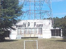 WPTF transmitter building (2022). Originally built in 1940, the Town of Cary has characterized it as "architecturally and culturally significant". WPTF transmitter building.jpg