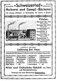 1914 advertising for the dairy factory "Schweizerhof"