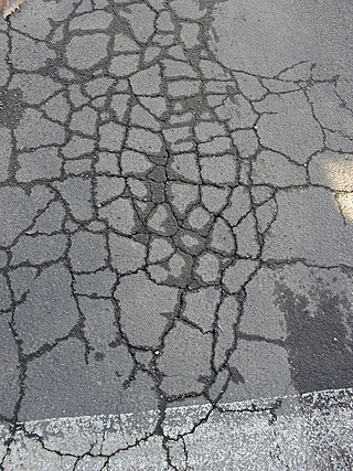 <span class="mw-page-title-main">Crocodile cracking</span> Distress in asphalt pavement