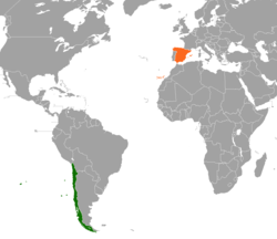 Map indicating locations of Chile and Spain