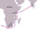 The route of Vasco da Gama's first voyage, showing the route from Cape of Good Hope to Goa (SVG vector version)