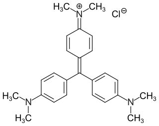 <span class="mw-page-title-main">Crystal violet</span> Triarylmethane dye used as a histological stain and in Grams method of classifying bacteria