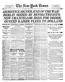 The New York Times egunkariaren azala armistizioa sinatu zen egunean.