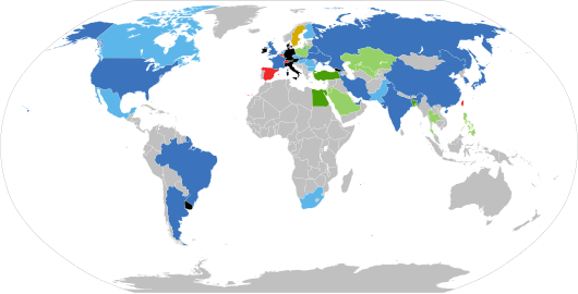 Global status of nuclear deployment as of 2017 (source: see file description)
.mw-parser-output .legend{page-break-inside:avoid;break-inside:avoid-column}.mw-parser-output .legend-color{display:inline-block;min-width:1.25em;height:1.25em;line-height:1.25;margin:1px 0;text-align:center;border:1px solid black;background-color:transparent;color:black}.mw-parser-output .legend-text{}
Operating reactors, considering phase-out

Civil nuclear power is illegal. Nuclear power station.svg