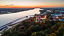 Aerial view of Płock Old Town with the Cathedral Hill and pier