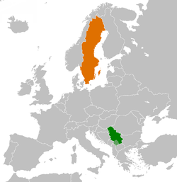 Map indicating locations of Serbia and Sweden