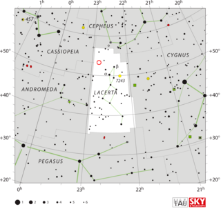 <span class="mw-page-title-main">DK Lacertae</span> 1950 Nova seen in the constellation Lacerta