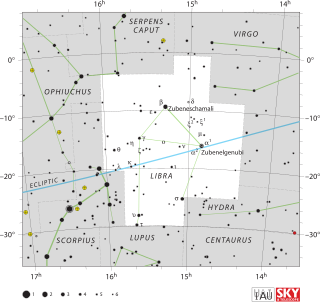 <span class="mw-page-title-main">Libra (constellation)</span> Zodiac constellation in the southern celestial hemisphere