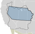 Image 53The boundaries of the provisional State of Deseret—as proposed in 1849—are shown with a dotted line. The Utah Territory as organized in 1850, is shown in blue with black outline. (from History of Utah)