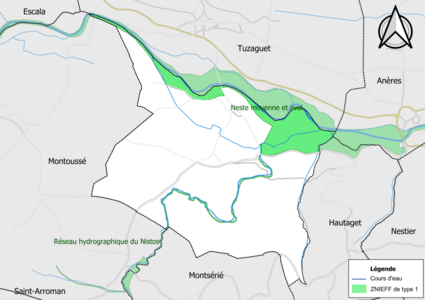 Carte des ZNIEFF de type 1 sur la commune.