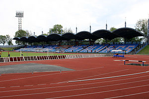 Die Haupttribüne des Daugava-Stadions in Liepāja