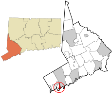 Old Greenwich's location within Fairfield County and Connecticut