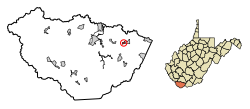 Location of Keystone in McDowell County, West Virginia.