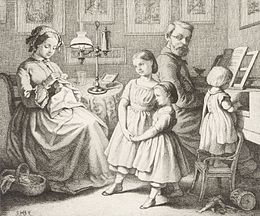 Lithographie. Veillée en famille