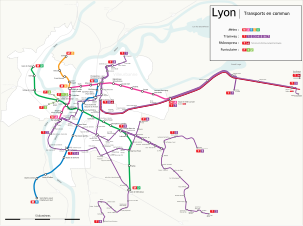 Plan du réseau de transports en commun lyonnais