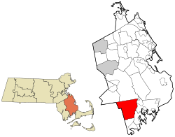 羅切斯特在普利茅斯縣及麻薩諸塞州的位置（以紅色標示）