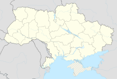 Mapa konturowa Ukrainy, po prawej nieco na dole znajduje się punkt z opisem „Tokmak”