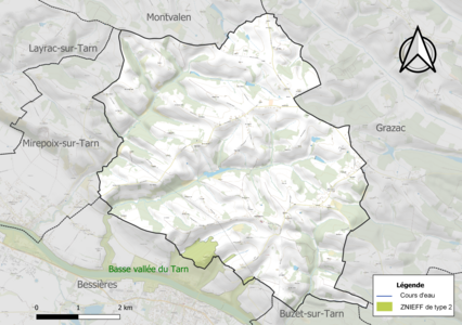 Carte de la ZNIEFF de type 2 sur la commune.