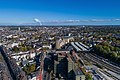 Blick über Hauptbahnhof und Iduna-Hochhaus am Europaplatz bis Kraftwerk Weisweiler