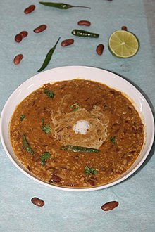 Dal makhani, a dish made from a wide variety of lentils along with butter and cream Dal makhani.JPG