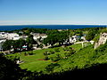 downtown with the Mackinac Bridge in the background