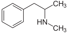 Chemical structure of methamphetamine N-Methylamphetamin.svg