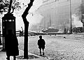 Image 40A Soviet tank attempts to clear a road barricade in Budapest, October 1956. (from History of Hungary)