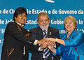 Image 20Left-leaning leaders of Bolivia, Brazil and Chile at the Union of South American Nations summit in 2008 (from History of Latin America)