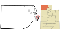 Location of Mantua within Box Elder County and within the State of Utah