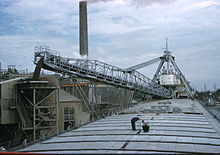 Photograph of Carl D. Bradley unloading