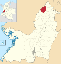 Location of the municipality and town of El Cairo in the Valle del Cauca Department of Colombia.