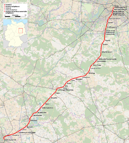 Spoorlijn Berlijn - Halle op de kaart