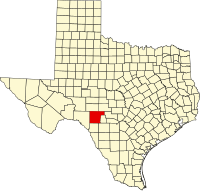 Map of Texas highlighting Edwards County