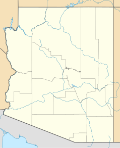 Mapa konturowa Arizony, blisko centrum na dole znajduje się punkt z opisem „Apache Junction”