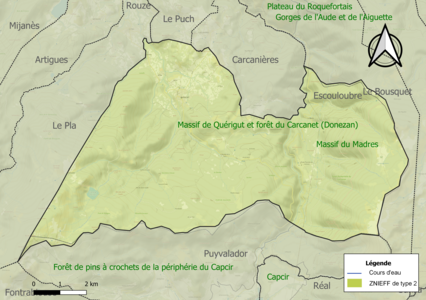 Carte de la ZNIEFF de type 2 sur la commune.